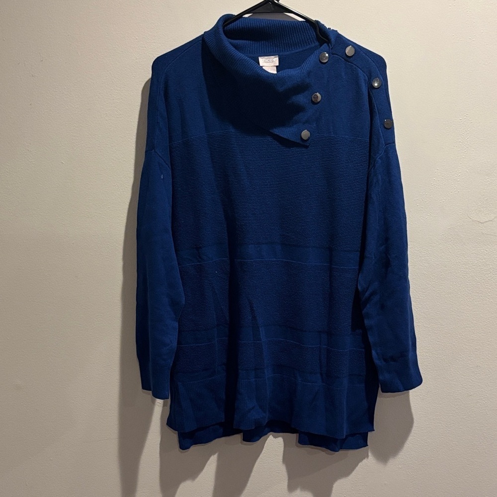 Chico's Royal Blue Cowl Neck Sweater with Button Accents